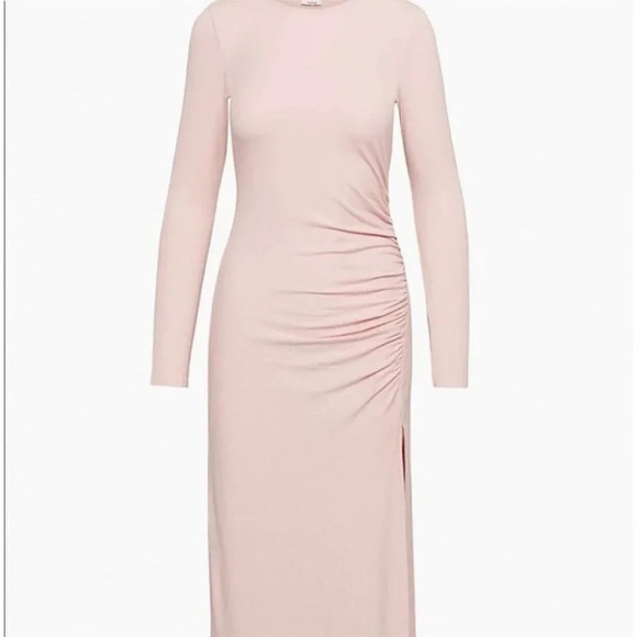 Aritzia Wilfred Poetic PINK Amelia Long Sleeve Ribbed Jersey Dress NWT Sz Small - Picture 1 of 9